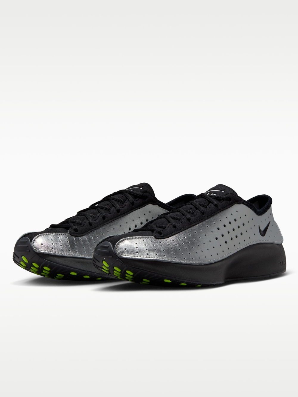 Nike Women's Silver and Black Athletic Shoes with Neon Green Accents